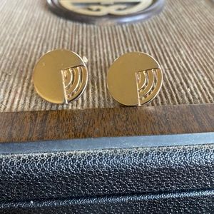 Vintage SWANK marked round gold tone Art Deco design square toggle cuff links